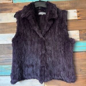 Bagatelle Real Rabbit Fur Vest Deep Purple Plum Shaggy Boho Luxe | Size M